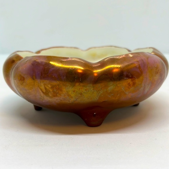 Vintage Iridescent Copper & Pink Glazed Footed Bowl - Picture 2 of 6